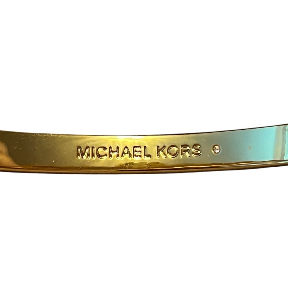 Michael Kors Logo Mother Of Pearl Gold Hinged Bangle With Box - Picture 4 of 9